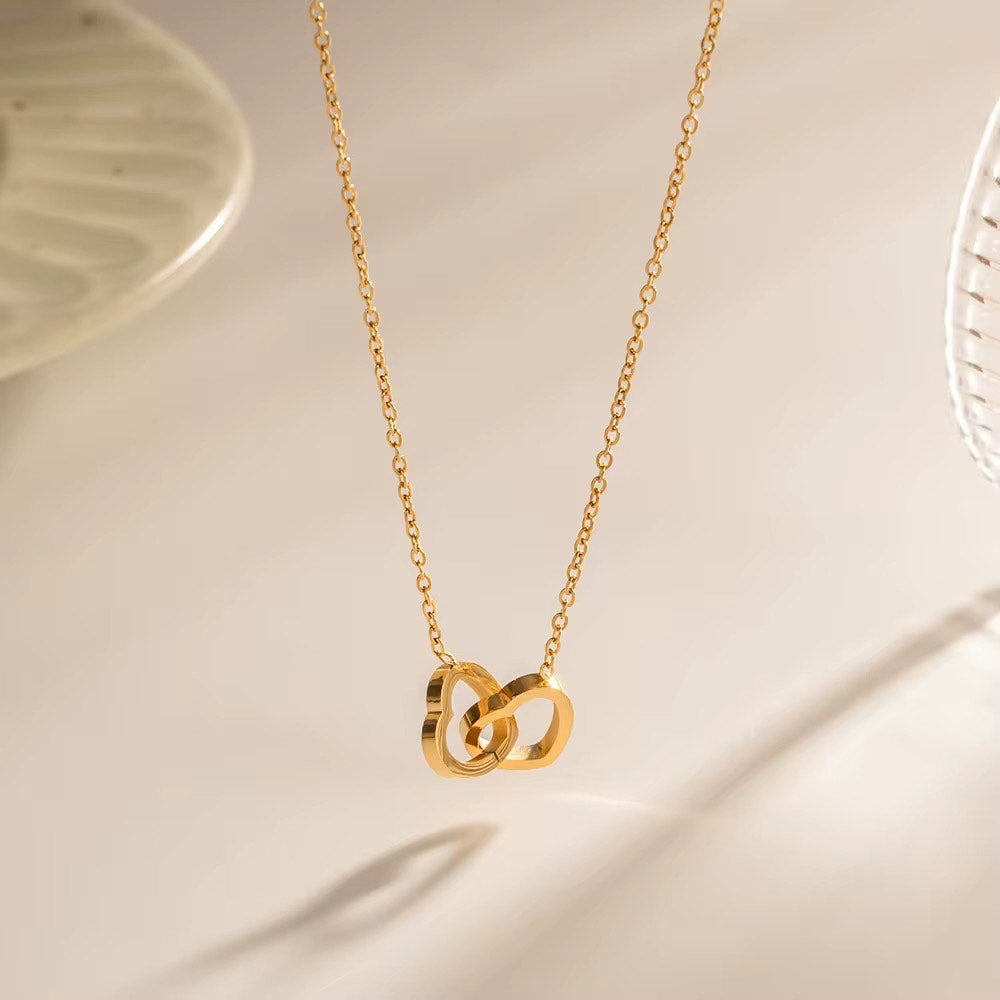Double Heart Ring Necklace